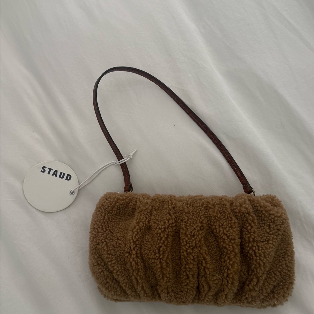 STAUD Tan Shearling Shoulder Bag